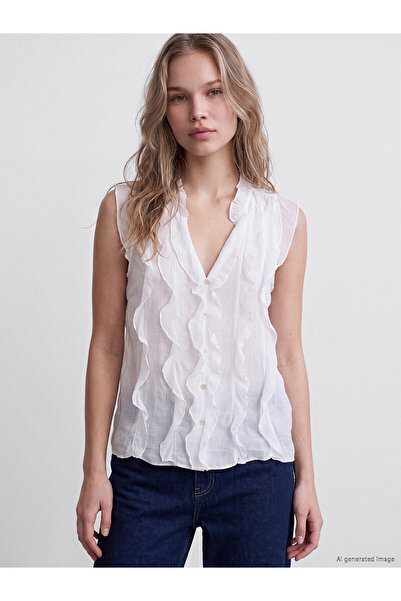 LC Waikiki Trendlucky Faux Collar Ruffled Tulle Blouse