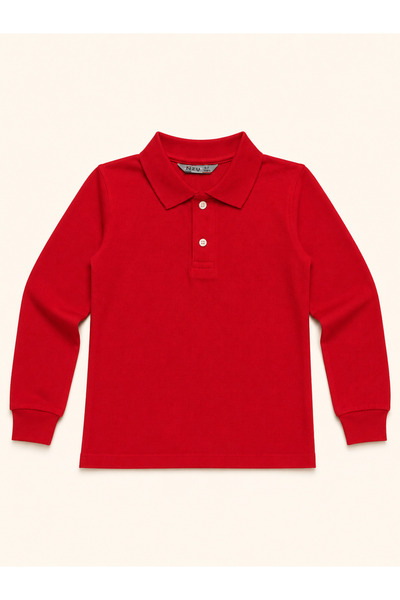 Çocukos Unisex 100% Cotton Long Sleeve Polo Collar Kids T-Shirt Basic School ...