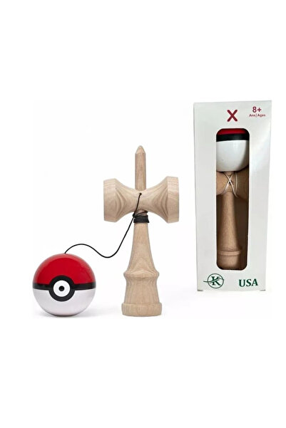 OEM Kendama Profesionala Pokemon Rosu, 18 cm si o ata de rezerva