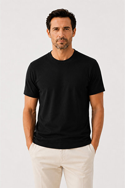 Mısırlı Tricou pentru bărbați Black Crew Neck Tricot
