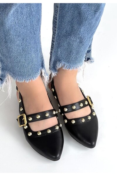 DMR Elegance Jorwi Black Leather Ballerina Shoes
