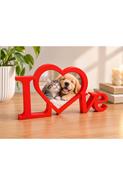 prime country Decor din plastic cu ramă foto cu text LOVE – Ramă de memorie p...