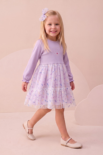 Minipodyum Girl's Dress with Tulle and Embroidery Detail