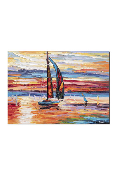 artnova Ръчно рисувана 3D картина, Морски пейзаж с платноходки, 70x50см масле...
