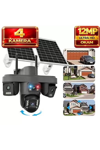 O-KAM OK335 Premium Serisi 12MP 4 Kameralı 4G Çift Solar Panel Gece Görüş 1 Yıl Turkcell