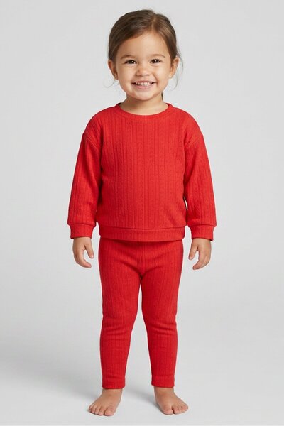 Cat & Jack Toddlers Girl 2 Pieces Textured Pyjama Top And Bottom Set, Red