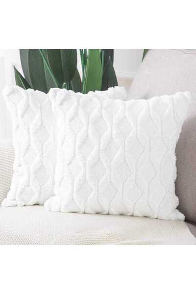 STARSTAR 40 x 40 cm White 2-Piece Soft Short Plush Velvet Trim Luxury Style C...