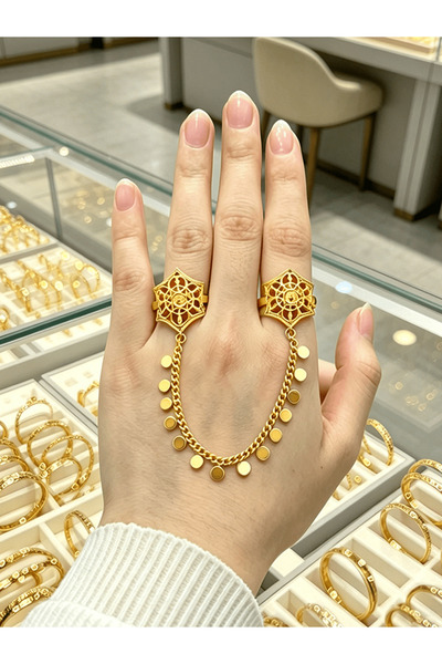 ALZAHR Women's openwork six-pointed star double-finger ring—an accessory suit...