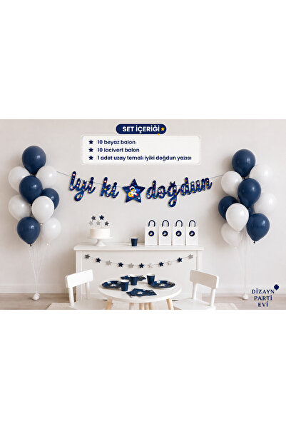 Dizayn Parti Evi Uzay Temalı İyi Ki Doğdun Banner Seti - Erkek Çocuk Doğum Gü...