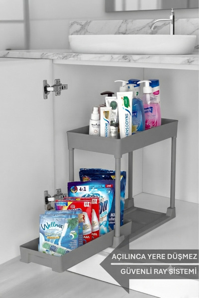 ASlife Home Two-Tier Sliding Bathroom Organizer Bathroom Shelf Unit Inside Ca...