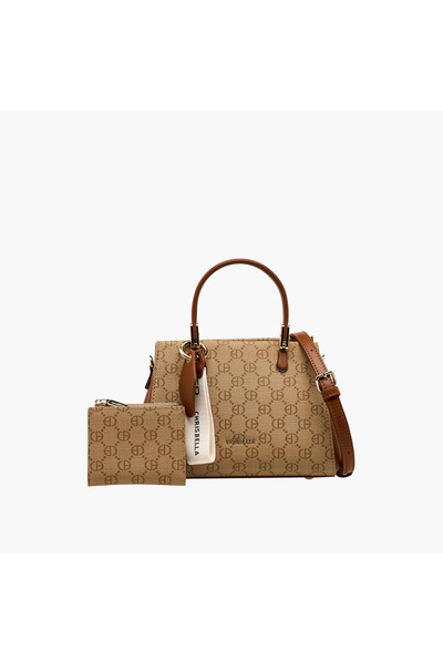 Chrisbella Monogram Print Satchel Bag with Wallet
