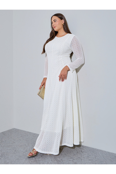 Styli Plus Size White Lace Insert A-Line Maxi Dress