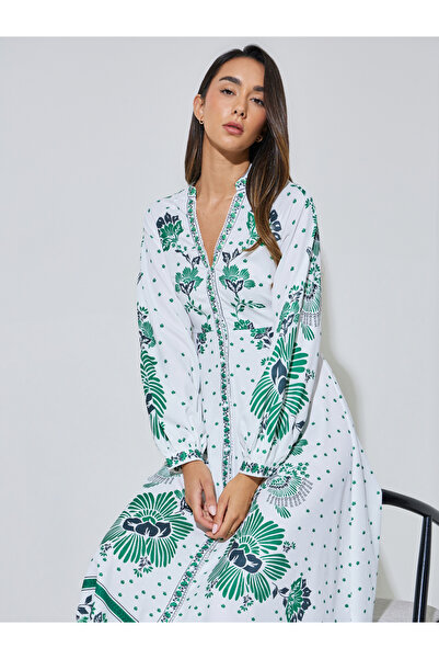 Styli White All Over Print Shirt Midi Dress