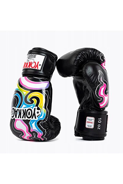 Yokkao Mănuși de box pentru bărbați, negre, cu flăcări, 8 oz