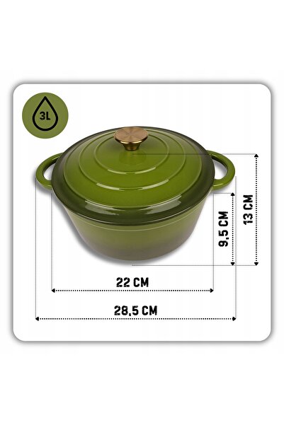 HAGE Oală emailată pentru tocană 22cm 3L măsliniu