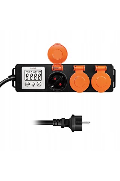 LogiLink Prelungitor cu contor de energie LCD, 3 prize, IP44, 1,4m