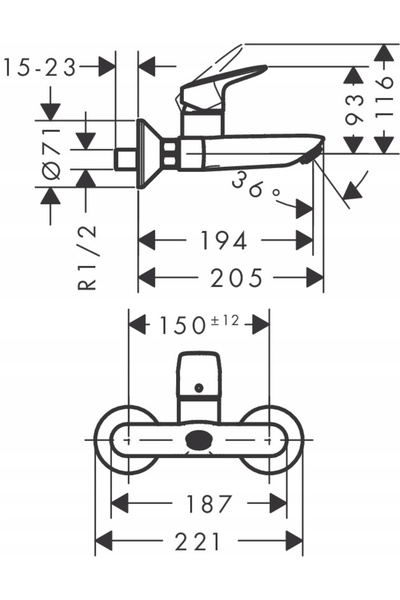 Hansgrohe Baterie lavoar monocomandă Logis, montaj pe perete 71225000