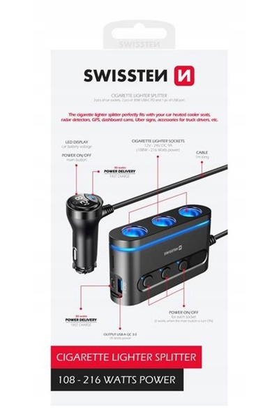 SWISSTEN Încărcător auto USB-C, adaptor USB