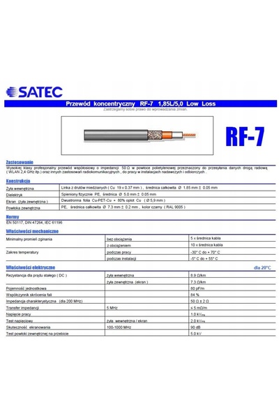 NO BRAND Cablu 30m RF-7 SATEC, coaxial, cu pierderi reduse, 50 Ohm