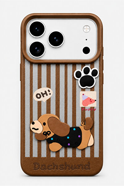 bzontech 3D Dog Figure Striped Silicone Phone Case Compatible with iPhone 17 Pro / 18 Pro Dachshund