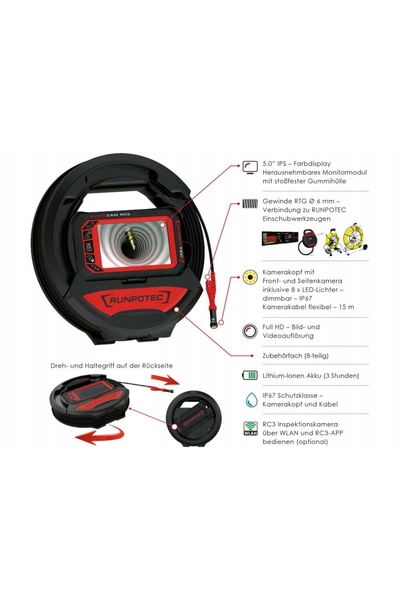 NO BRAND RUNPOTEC / Cameră de inspecție PROFESSIONAL RC3 cu tabletă IPS de 5 ...