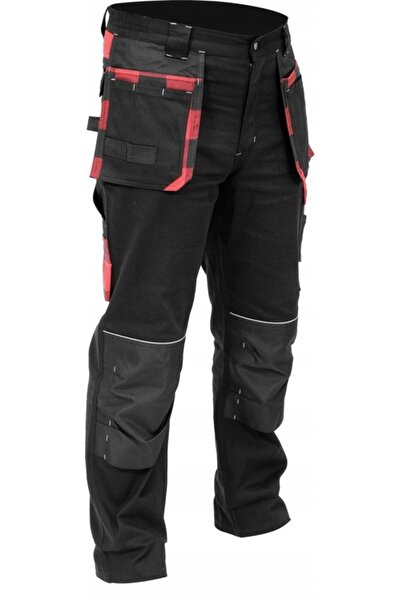yato Pantaloni de lucru elastici negri/roșii cu 14 buzunare, mărimea L/XL