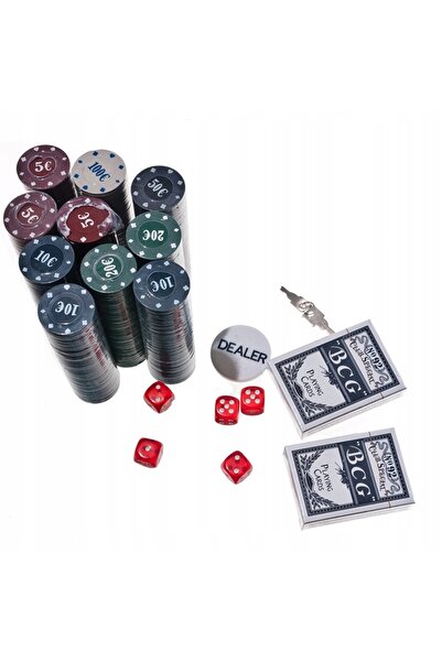 NO BRAND Set de joc de poker 500 jetoane 2 pachete de cărți 5 zaruri Cutie