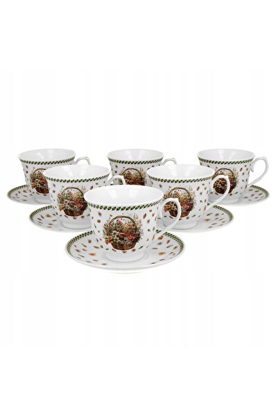 Duo Set elegant de cești cu farfurioare FLORI DE LA NESTEADĂ, 6 piese, 250ml,...