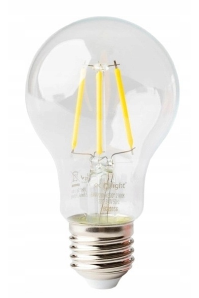 ecolight Bec LED decorativ 6W, cu filament clasic, soclu E27 mare, lumină cal...