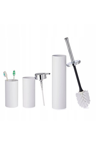 BERILO SET DE BAIE: dozator de săpun, perie de toaletă, pahar – 3 piese, ALB