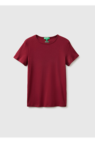 United Colors of Benetton Women's Plum 100% Cotton Crew Neck T-Shirt