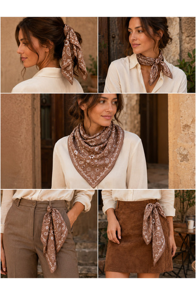 Luminos Butik Women's Camel Shawl Patterned Cotton 70X70 Scarf Flr6002