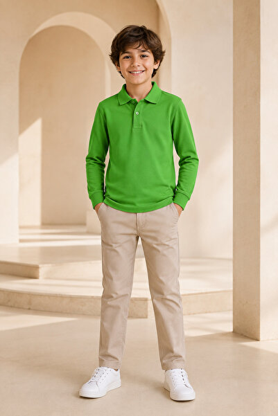 Loule Children's Unisex Green Long Sleeve Polo Collar T-Shirt 100% Cotton Lak...