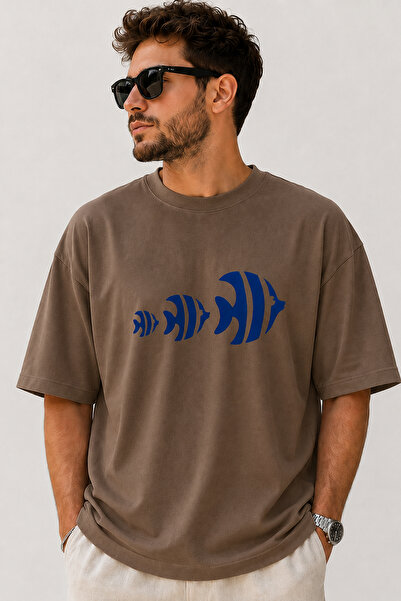 ArtYus Tricou din bumbac, unisex, oversize, cu imprimeu cu pești tropicali al...