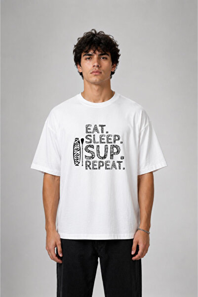 cesita Sup Paddle Board Printed Cotton White T-Shirt T-Shirt
