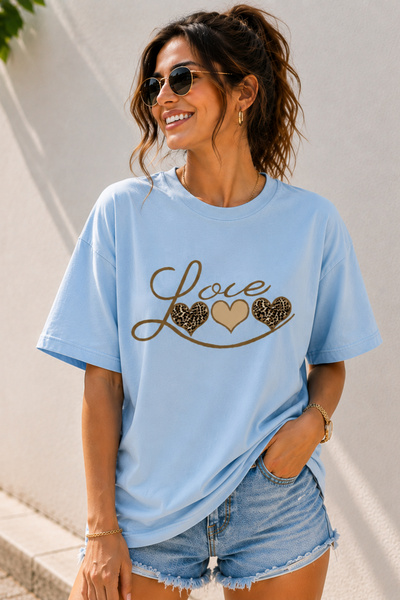 ArtYus Love Text Printed Crew Neck Casual Unisex Oversize T-Shirt - Heart The...