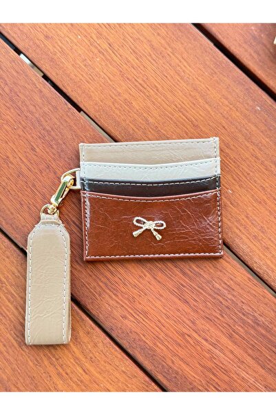JASECO Nude Brown Shades Slim Women's Card Holder with Bow Accessory and Strap