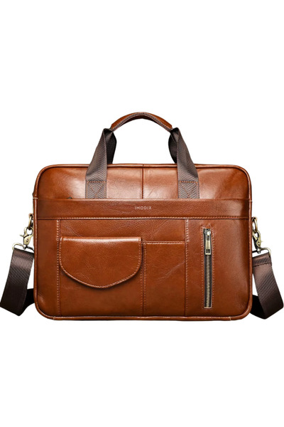 IMODIX Genuine Leather Laptop Bag, 14' Laptop Compartment, Unisex Briefcase, ...