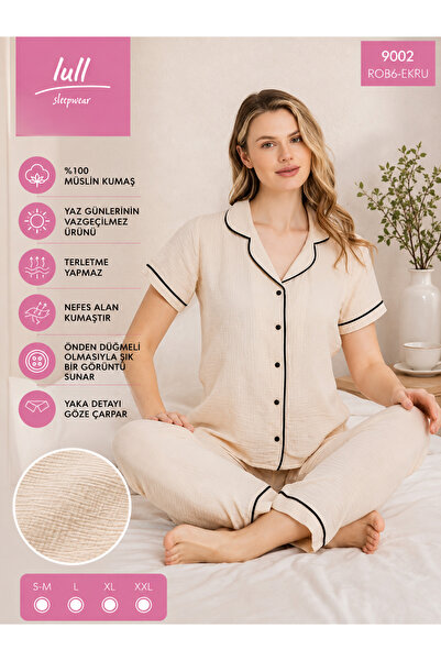 lull 100% Muslin Fabric Buttoned Women's Pajama Set
