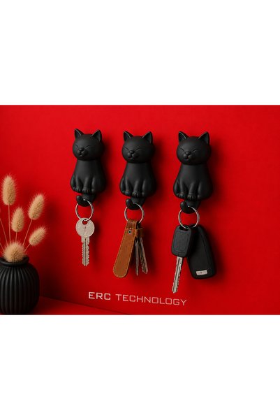 ERCTECH Dekoratif Kedi Anahtar Askılığı Çift Taraf Bantlı Duvar Askısı Ev Ofi...