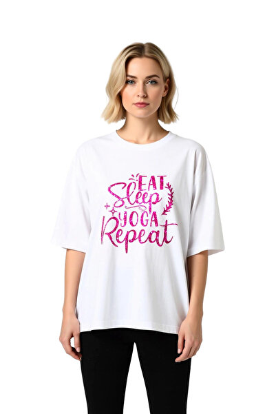 PayBuy Women's Oversize Yoga Motivational Printed Relaxed Fit Short Sleeve Ca...