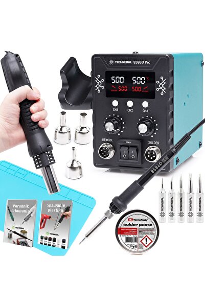 TECHREBAL Stație de lipit 2-în-1 8586D + Pastă de lipit 20g + Covoraș 20x30cm...
