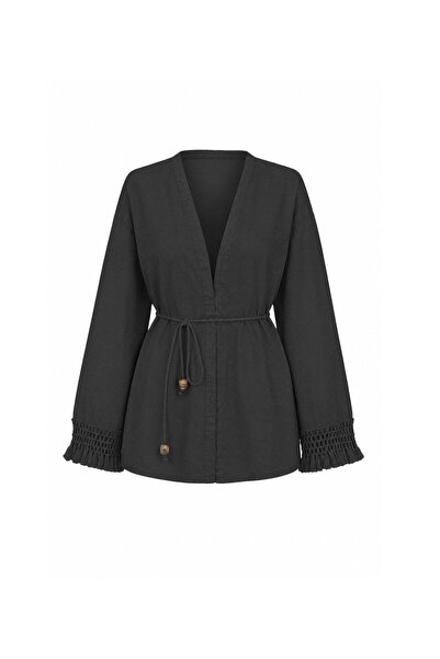 praye Kimono with Tassel Cuffs Black