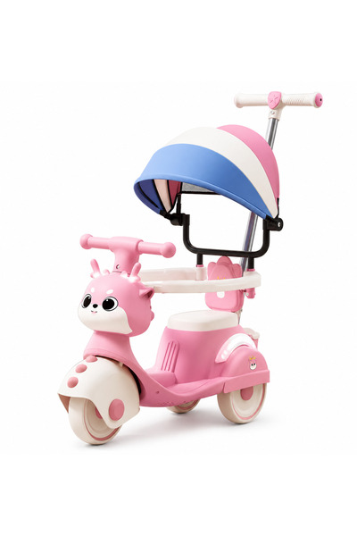 OEM Motocicletă ride-on 4 în 1 pentru copii cu copertină și mâner parental - Roz