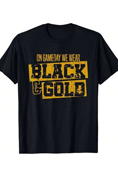 NOURAM Men'S Casual Sports Tee In Black Golden Featuring A Match Day Design, ...