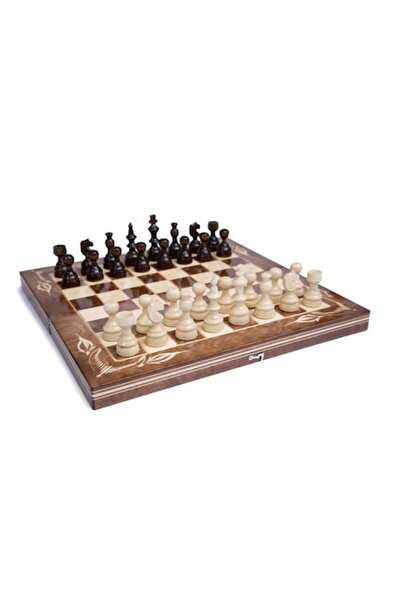 OEM Set de șah și dame, 38 x 38 cm, maro și alb, lucrat manual
