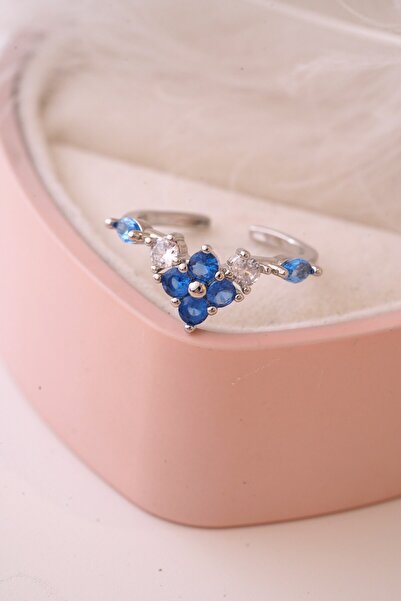 AŞIK ACCESSORIES Blue Flower Ring