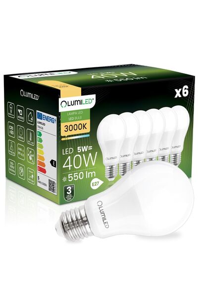 Lumiled 6x Bec LED E27 A60 5W = 40W 550lm 3000K Cald 260 °