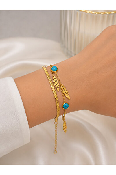 Bymiel 316L Stainless Steel Gold Color Adjustable Women's Bracelet with Turqu...