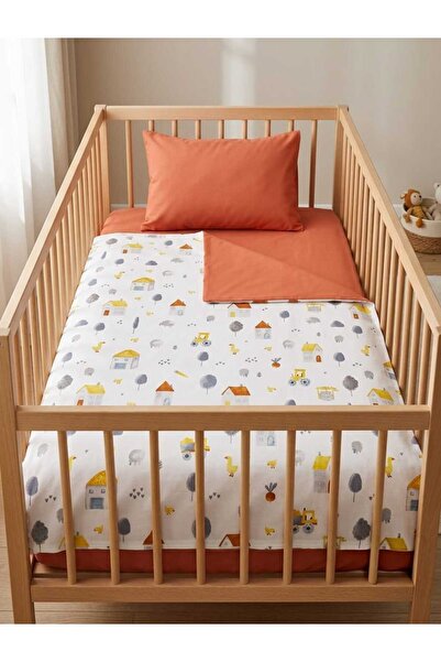 Terzi Ömer 100% Cotton Baby Bedding Set - Tile Farm and House Patterned Crib ...